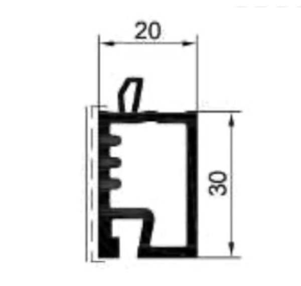 Technische Zeichnung von STOLMA Gealan S 8000 Fenster Zubehör - Fensterbankanschlussprofil - FBA 30mm, Nr. 3206 Schnitt