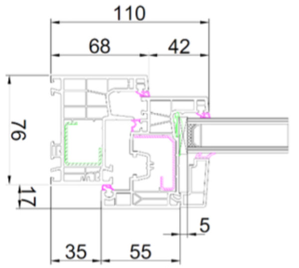 Technische Zeichnung von STOLMA Aluplast Neo Fenster - Fenster Dreh-Kipp - DK - Blendrahmen Nr. 160x07 - Flügel Nr. 160x20 Schnitt