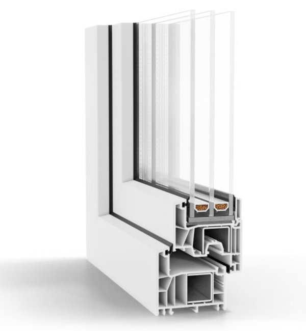 Salamander greenEvolution 76 AD Musterecke – Fensterprofil im Querschnitt mit Dreifachverglasung