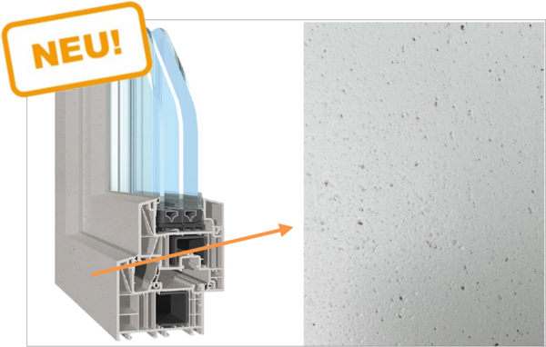 Neues Salamander Greta 82 Fensterprofil mit Detailansicht der Materialoberfläche