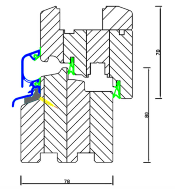 Technische Zeichnung von STOLMA Premium 78 Fenster - Dreh-Kipp - DK - Schnitt