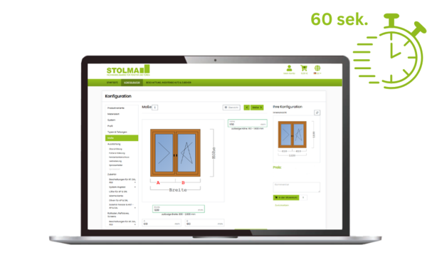 Fensterkonfigurator Screenshot aus der Bearbeitungsmaske