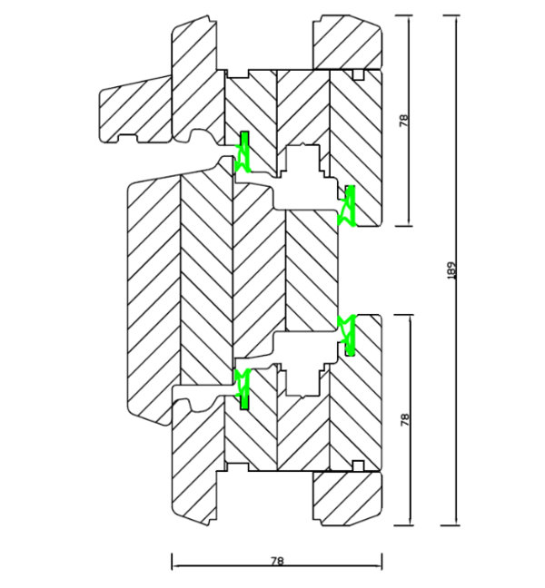 Technische Zeichnung von STOLMA Premium 78 Fenster - Nur Holz - Kämpfer - Schnitt