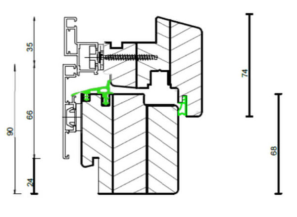 technische Zeichnung von Holz-Aluminium Fenster Quadrat FB
