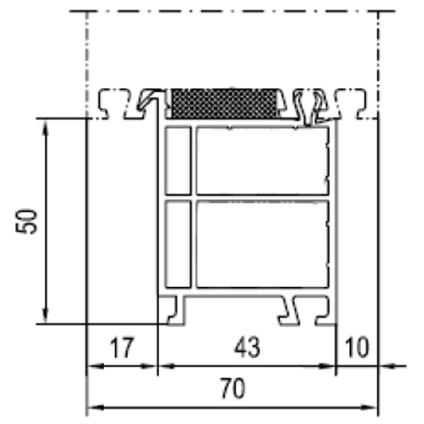 Technische Zeichnung von STOLMA Aluplast Fensterbankanschlussprofil 50mm FBA Nr. 120238 - Anschlusssituation 1 Schnitt