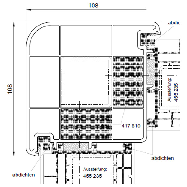 Technische Zeichnung von STOLMA Salamander Kopplung - Eckkopplung 90° - Kopplung Nr. 416210 - Verstärkung Nr. 229040 - Schnitt