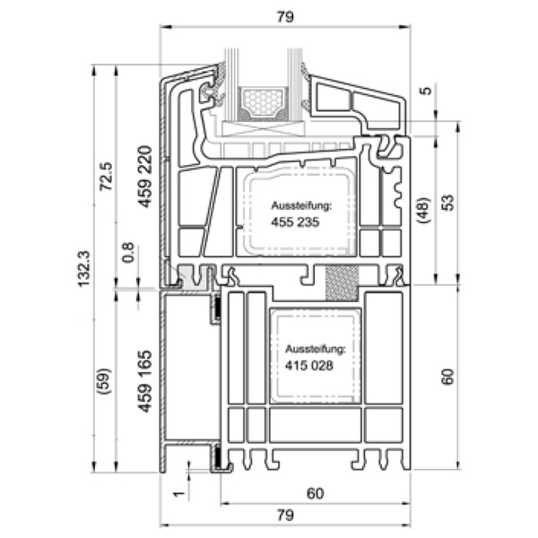 Technische Zeichnung von STOLMA Salamander 76 Aluminium - Verbreiterung 60mm - Alu Schale Nr. 459163 - Verbreiterung Nr. 416168 - Schnitt