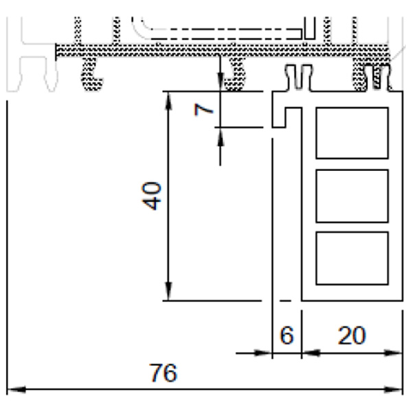 Technische Zeichnung von STOLMA Salamander Fensterbankanschlussprofil 40mm - FBA Nr. 406140 - Schnitt