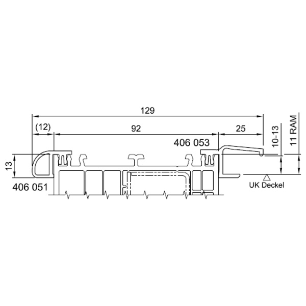 Technische Zeichnung von STOLMA Salamander Rollladenzubehör - Anschlussprofil - Kastenanschluss Nr. 406053 - Schnitt