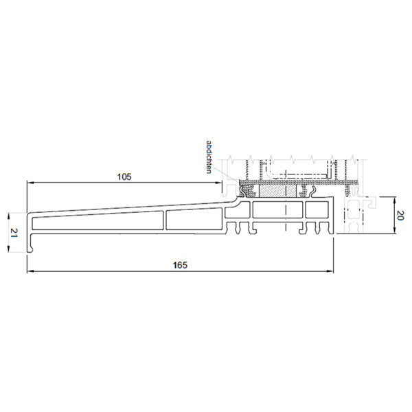 Technische Zeichnung von STOLMA Salamander Steinbankanschlussprofil 165mm - FBA Nr. 416115 - Schnitt