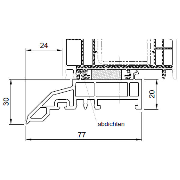 Technische Zeichnung von STOLMA Salamander Steinbankanschlussprofil 30mm - FBA Nr. 416126 - Schnitt