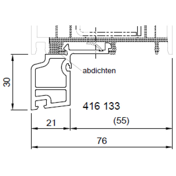 Technische Zeichnung von STOLMA Salamander Steinbankanschlussprofil 30mm - FBA Nr. 416133 - Schnitt