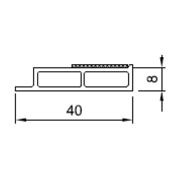 Technische Zeichnung von STOLMA Salamander Zubehör - Abdeckleiste selbstklebend für 82 - 40x8mm - Abdeckleiste weiss Nr. ZF2080 - foliert Nr. 640746 - Schnitt