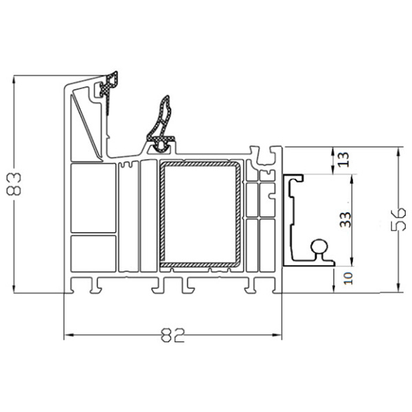Technische Zeichnung von STOLMA Salamander 82 Fenster - PSK - Blendrahmen mit Laufrichtung -  Blendrahmen Nr. HO9030 - Schnitt