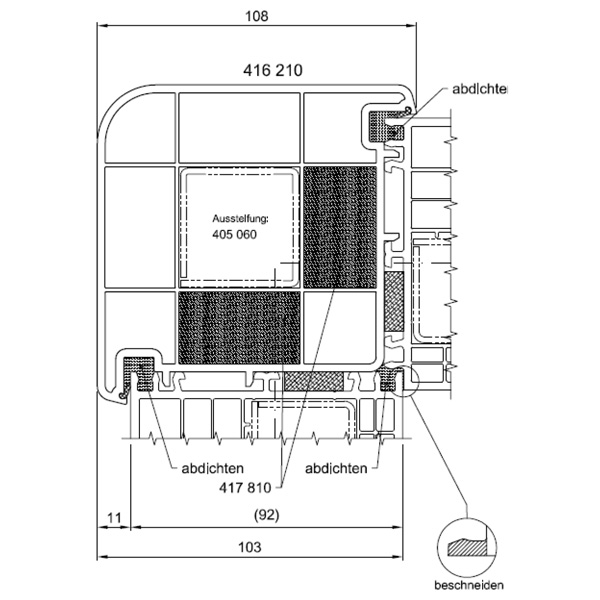Technische Zeichnung von STOLMA Salamander Kopplung - Eckkopplung 90° - Kopplung Nr. 416210 - Verstärkung Nr. 229040 - Schnitt