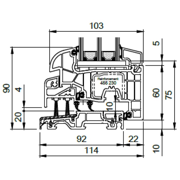 Technische Zeichnung von STOLMA Salamander 92 Fenster - flache Bodenschwelle - Flügel Nr. 171226 - Schnitt
