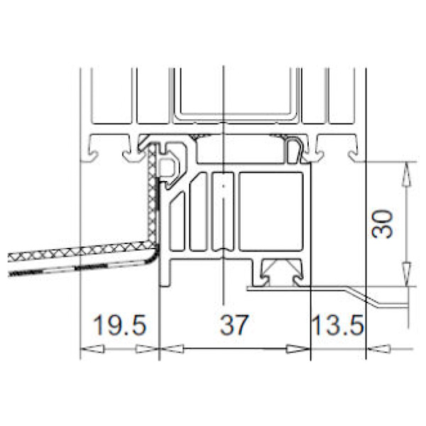 Technische Zeichnung von STOLMA VEKA Fensterbankanschlussprofil - Fensterbankanschlussprofil 30mm - FBA Nr. 110116 - Schnitt