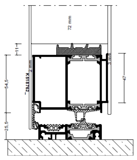 technische Zeichnung einer beidseitig flügelüberdeckender Aluprof MB 86 Haustür (Teil 2)