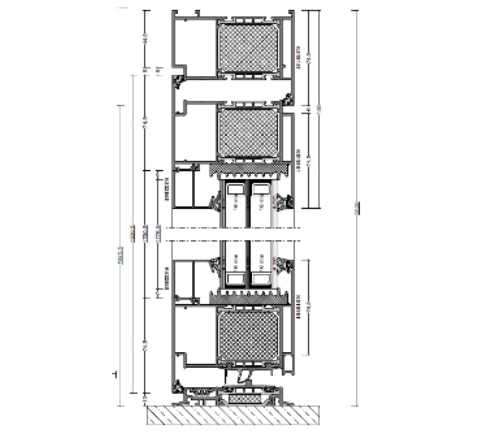 Technische Zeichnung von STOLMA Aluminium 104 Haustür - Haustür nach innen öffnend mit Schwelle - Blendrahmen Nr. K519141 - Flügel Nr. K519161 Schnitt