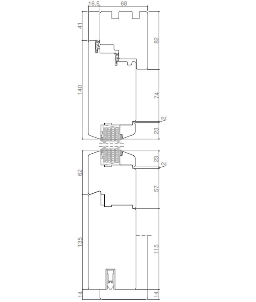 Technische Zeichnung von STOLMA Premium Holz Haustür - mit Kältefeind nach außen öffnend Schnitt