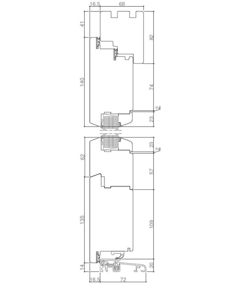 Technische Zeichnung von STOLMA Premium Holz Haustür - mit Schwelle nach außen öffnend Schnitt