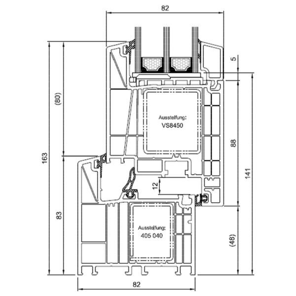 Technische Zeichnung von STOLMA Salamander 82 Haustür - Nebeneingangstür flache Bodenschwelle nach innen öffnend - Flügel Nr. HO8530 - Schnitt