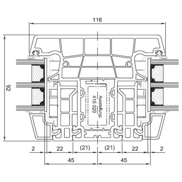 Technische Zeichnung von STOLMA Salamander 92 Haustür - glasteilende Sprosse Blendrahmen - Sprosse Nr. 172420 - Schnitt
